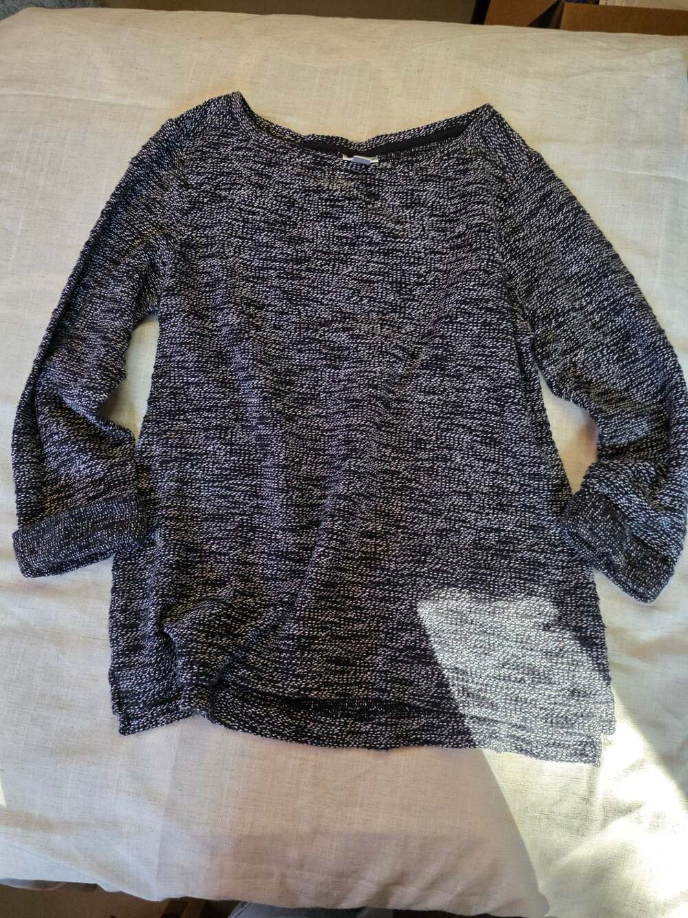 Croft & Barrow Black White Marled Cotton Blend Long Sleeve Sweater Medium